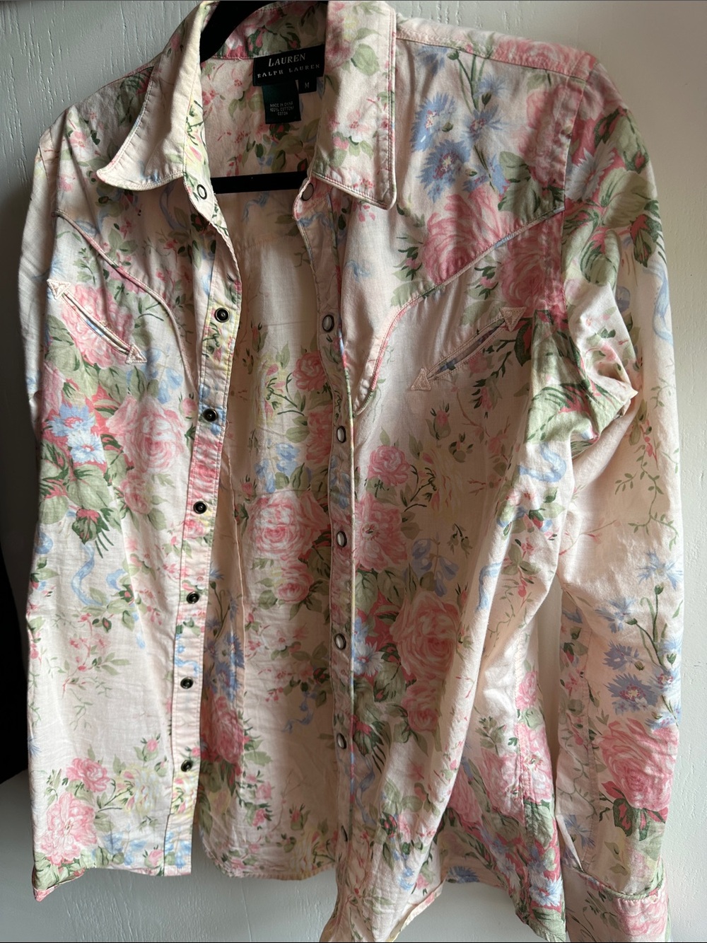 Lauren Ralph Lauren Floral Western Snap Shirt - Pastel Pink & Light Blue